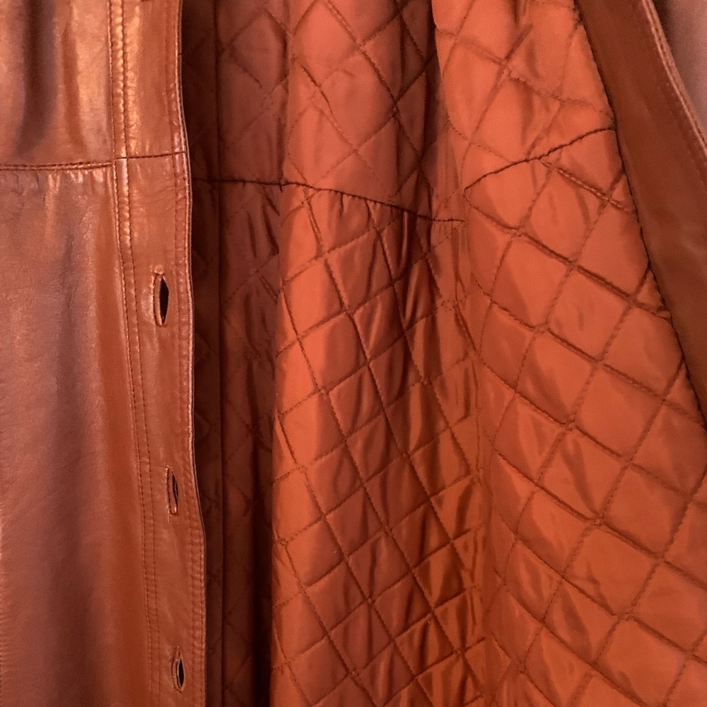 Vintage 70s Women’s Leather Trench Coat w/ Hood & Belt - Picture 5 of 8